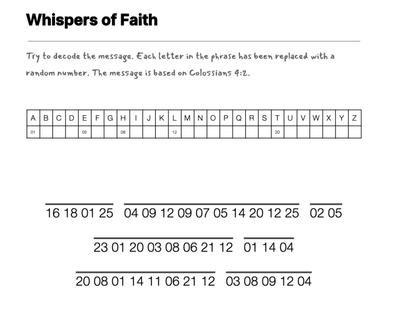 Prayer in Practice cryptogram